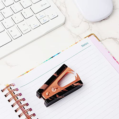1PC Marble Black Rose Gold Staples Remover Acrylic Luxury Rose Gold Metal Body Staple Puller Removal Tool with Lock Professional Staple Remover for School Supplies Desktop Accessories - color: Black Rose Gold