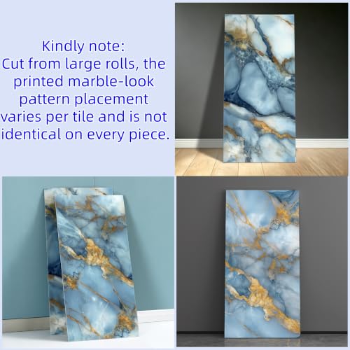 Haimin 3D Wall Panels Peel and Stick Marble Tile Look 10 Pack Waterproof - color: Gilded Blue
