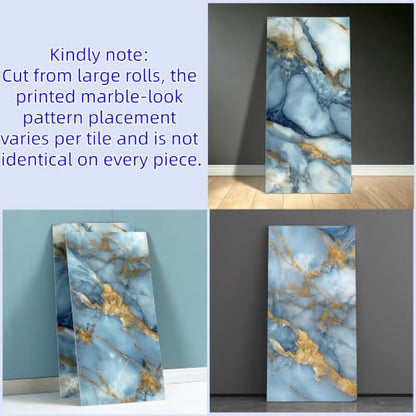 Haimin 3D Wall Panels Peel and Stick Marble Tile Look 10 Pack Waterproof - color: Gilded Blue