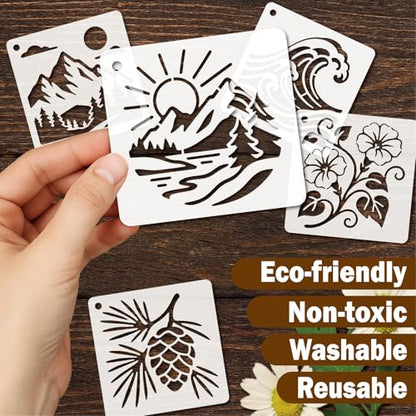 Stencils 4in 50pcs Reusable Plastic Templates Craft Paint Template Nature Style DIY Crafts Stencil Holiday for Fabrics Window Wall Home Wood(4inch 50 Pack)