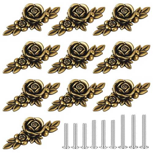 10 Pack Vintage Floral Cabinet Knobs with Decorative Backplates, Zinc Alloy Drawer Pulls Handles for Kitchen Bathroom Dresser Cupboard