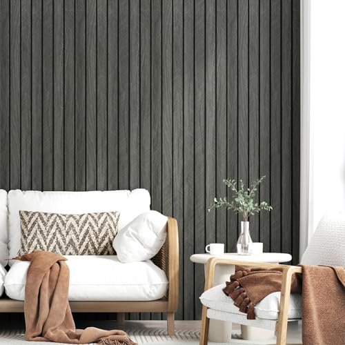 Black 3D Wood Slat Wall Panel Wallpaper Peel and Stick 16.8"×118" - color: Black