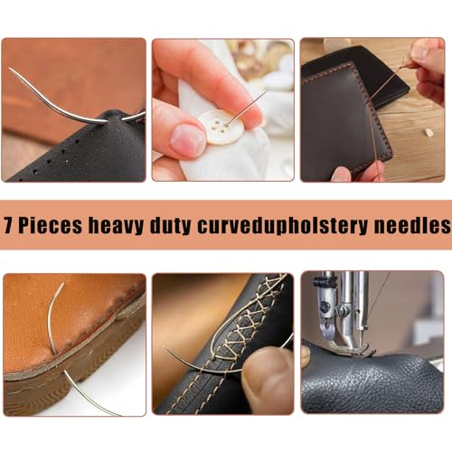 Fbshicung Upholstery Repair Sewing Thread Kit and Heavy Duty Household Hand Needles, Including 7 Styles of Leather Canvas Sewing Needles,Scissors and 3 Rolls Nylon Thread (60Yard Per Roll)