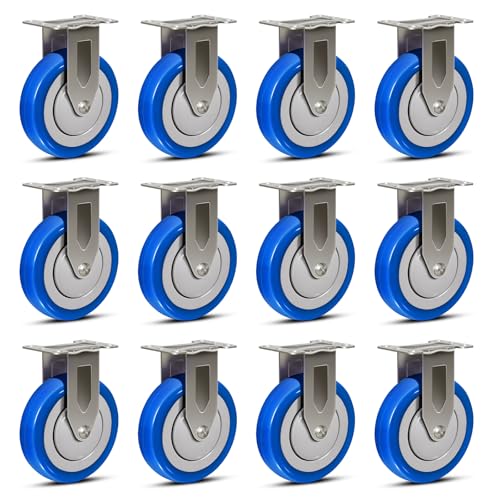 5" Stainless Steel Casters, Rigid Industrial Heavy Duty Casters, Anti-Corrosion Rust-Proof Plate Polyurethane Caster Wheels for Cart, Each Caster Load 350 lbs (12 Rigid) - style: 12 Rigid