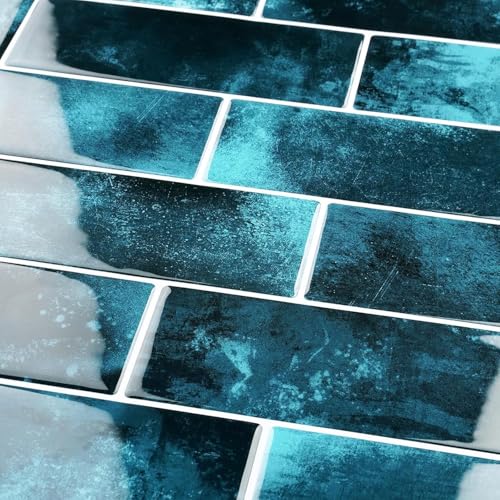 FunStick Dark Blue Subway Tile Peel and Stick Backsplash for Kitchen 12"x12" Peel and Stick Tile Back Splash Stick on Tiles for Bathroom Self Adhesive Wall Tile Stickers for Shower Waterproof 5 Sheets - color: Dark Blue, size: Box of 5 Tiles