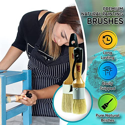 Chalk Wax Paint Brush Bundle - 5 Multi-Sized Brushes for Detailed Furniture Painting & Waxing, Compatible with Annie Sloan and Fusion Mineral Paints, Perfect for Milk Paint and Soft Wax Applications