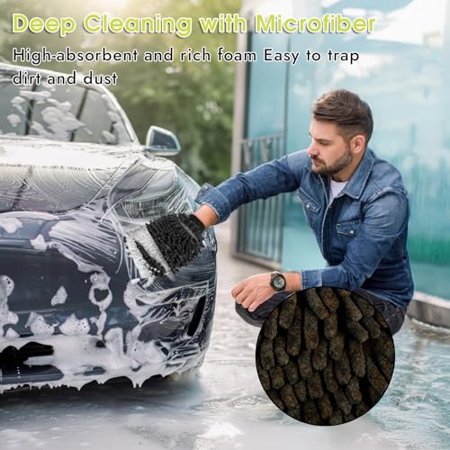 3 Pack Chenille Microfiber Car Wash Mitt, 7" x 9.6", Grey - color: Grey