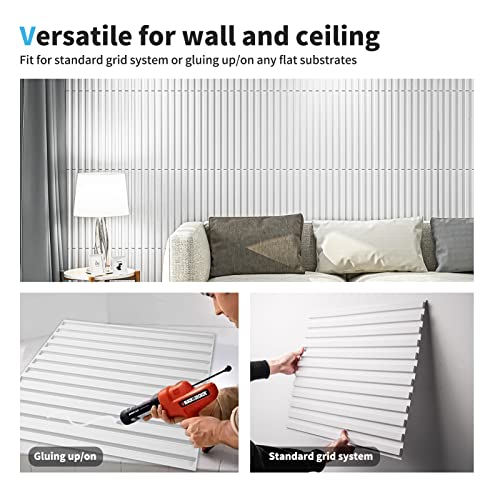Art3d 3D Fluted Textured Slat Wall Panels, 19.7 x 19.7 in, 12-Pack, White - color: Square - White, size: 19.7 x 19.7in.