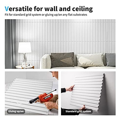 Art3d 3D Fluted Textured Slat Wall Panels, 19.7 x 19.7 in, 12-Pack, White - color: Square - White, size: 19.7 x 19.7in.