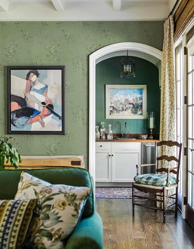 Erfoni Green Floral Embossed Wallpaper Pure Green Peel and Stick Wallpaper - color: Green, size: 17.7" x 197"