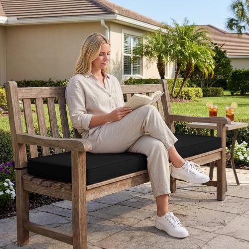 Summsun Outdoor Bench Cushion Pad, 48 x 18 x 3 Inch, Black - color: Black, size: 48x18x3 Inch