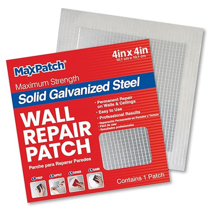 MaxPatch® 4 in. x 4 in. Solid Metal Self-Adhesive Wall Repair Patch (3-Pack) – Durable Galvanized Metal, Easy Application for Drywall, Plaster, and Ceiling Repairs