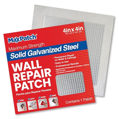MaxPatch® 4 in. x 4 in. Solid Metal Self-Adhesive Wall Repair Patch (3-Pack) – Durable Galvanized Metal, Easy Application for Drywall, Plaster, and Ceiling Repairs