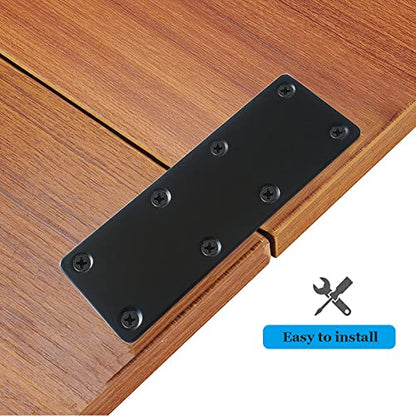4 Pcs Black Flat Mending Plate Stainless Steel Flat Bracket 5.5 x 1.97 inch Metal Straight Brace Repair Joining Fixing Bracket for Wood, with Screws