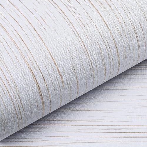 Livelynine Textured Wallpaper Peel and Stick White and Gold Grasscloth Wallpaper Prepasted Removable Wall Paper for Bathroom Dorm RV Self Adhesive Vinyl Textured Contact Paper Shelf Liner 15.8x78.8 - size: 15.8x78.8 Inch