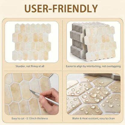 Arttown Peel and Stick 3D Wall Backsplash, 10-Sheet, 12" × 12" Hexagon - color: Beige Hexagon, size: 10PC 12"x12"