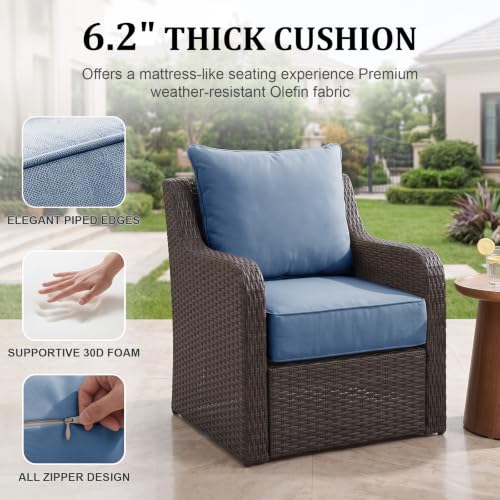 ZCUBED Luxury 6.2" Thick Outdoor Chair Cushions 2 Set - 22 x24 Inch 30D Sponge Filling Fade-Resistant Chair Cushion, Water Resistant & Removable Cover Patio Furniture Replacement Cushion,Baby Blue - color: Baby Blue, size: 22"x24" Extra Thick