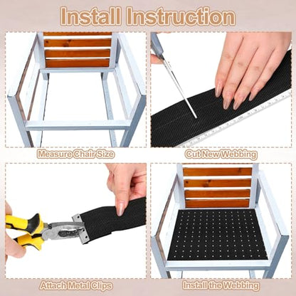 Threehoney Webbing Repair Kit, 60 Pcs Webbing Clips, 2 Inch Wide X 60 Ft.