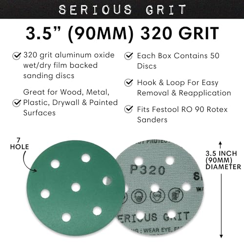 7-Hole 3.5-Inch / 90mm Sanding Discs for Festool RO 90 Rotex by Serious Grit - size: 320 Grit