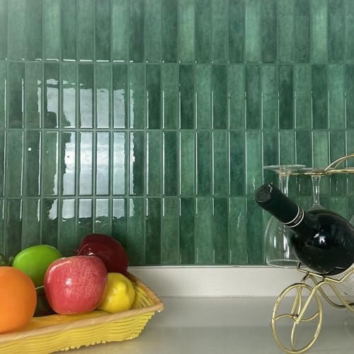 Alwayspon 10 Sheets 3D Peel and Stick PVC Backsplash Tiles, 10"x10" Self-Adhesive Wall Tile Stickers Stick on Subway Tiles for Kitchen Bathroom, Dark Green - color: T80561