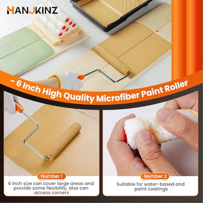 6 Inch Small Microfiber Paint Roller Kit, 9 Pcs