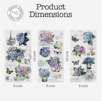 Rub on Transfers for Crafts and Furniture | 3 Design Sheets 6”x 12” | Home Decor Transfers | Furniture and Craft Decals | by Thymeless Designs (Blooming Hydrangeas) - style: Blooming Hydrangeas