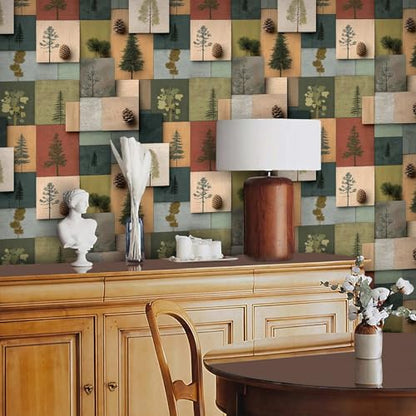 Modern Rustic Pine Tree Wallpaper, Wood Peel and Stick Wallpaper - size: 17.7" x 236"