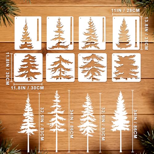 8pcs Large Pine Tree Stencils 32.5'' - 34'' Tree Wall Stencils - style: Large Pine Tree