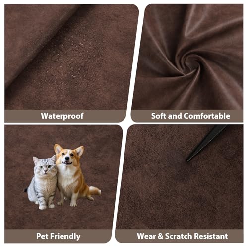 Faux Leather Vinyl Upholstery Fabric by The Yard, 55" W 1.3mm Thick Soft Anti-Scratch Durable Marine Vinyl Fabric Synthetic Leather for Sofa Bags Chairs Car Seats DIY Crafts, 8 Yards (Brownish Red) - color: Brownish Red, size: 8 Yards