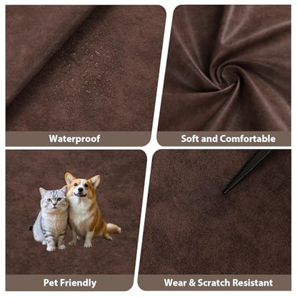 Faux Leather Vinyl Upholstery Fabric by The Yard, 55" W 1.3mm Thick Soft Anti-Scratch Durable Marine Vinyl Fabric Synthetic Leather for Sofa Bags Chairs Car Seats DIY Crafts, 8 Yards (Brownish Red) - color: Brownish Red, size: 8 Yards