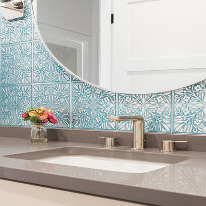 Peel and Stick Metal Tiles, Teal & Silver Leaves, 10-Pack - style: Teal and Silver Leaves