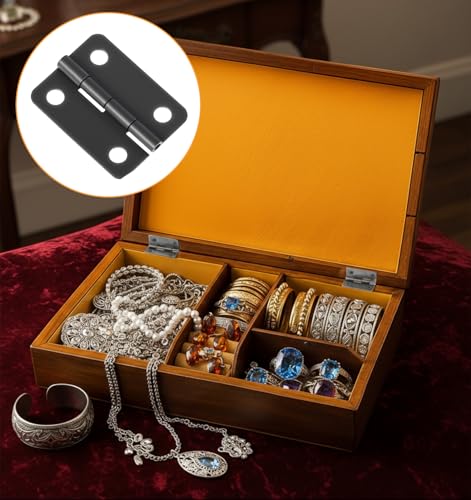 50 Sets Small Hinges for Crafts, 1In Stainless Steel Mini Hinges for Wooden Box Hinge for Jewelry Box, Miniature Folding Butt Hinge Hardware Ideal for DIY Crafts, Small Jewelry Cabinets Making, Black