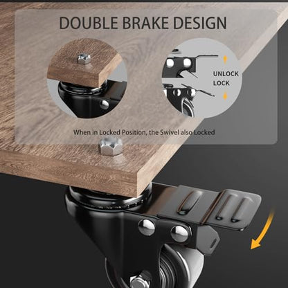 2 Inch Stem Casters 1/2"-13x1 Heavy Duty Threaded Caster Wheels Set of 4 - color: Black, size: 2in(1/2"-13)