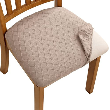 Fuloon Dining Chair Seat Covers Stretch Slipcovers, 6 Pack, Khaki - color: Khaki, size: Not Waterproof