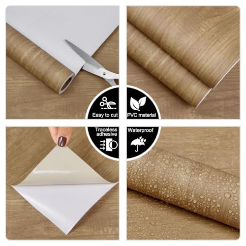 CAX Brown Wood Grain Contact Paper Peel and Stick Wallpaper Kitchen Counter - color: Brown, size: 17.3" x 78"