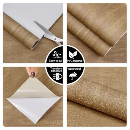 CAX Brown Wood Grain Contact Paper Peel and Stick Wallpaper Kitchen Counter - color: Brown, size: 17.3" x 78"
