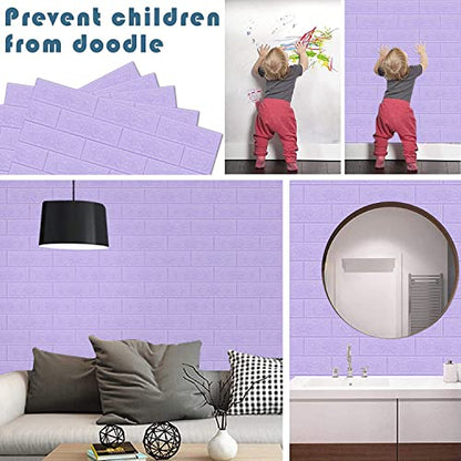3D Wall Panels Peel and Stick, 14.5 Sq Ft, Faux Brick Purple - color: Purple, size: 14.5 Sq Ft Coverage