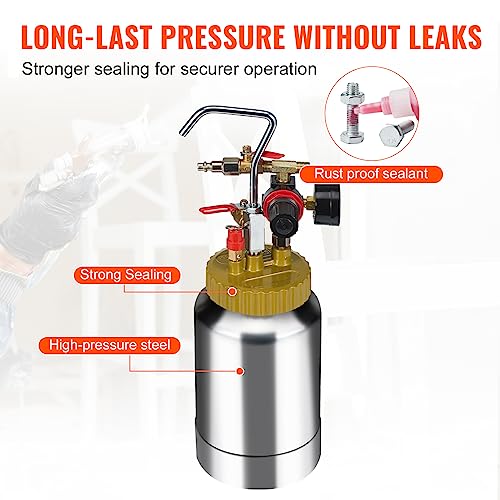 VEVOR Spray Paint Pressure Pot Tank, 2L/0.5gal Lightweight Air Paint Pressure Pot, 1.8mm Nozzle Spray Paint Gun 3m Hoses for Home Decoration Architecture Construction Automotive Painting, 45PSI Max - size: 2L1.8mm