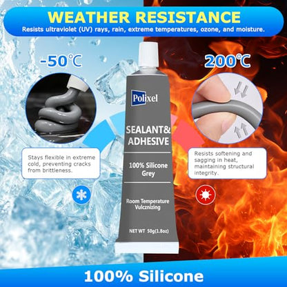 Gray RTV Silicone Sealant Adhesive 100% High Temperature Silicone Caulk Waterproof Stronger Adhesion Shrink & Crack Proof for Automotive Kitchen Bathroom Window Gasket -1.8oz/50g - color: Gray