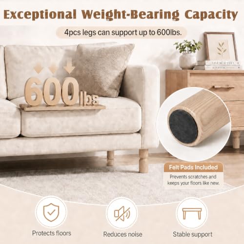 5.1 Inch wooden legs for furniture set of 4 Wood Furniture Legs Couch Feet Colorful Round Sofa Furniture Replacement Solid Wood Furniture Feet for Couch Bed Chair Cabinet Bookcase Dresser Ottoman - color: Natural