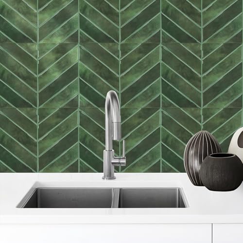 STICKGOO Herringbone Peel and Stick Backsplash, Green, 10 Sheets - color: Green, size: Pack of 10