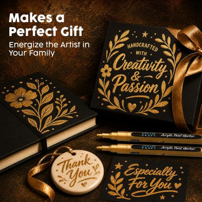 Utillo Craft Gold Paint Pen (8-Pack), 0.7mm Extra Fine Gold Paint Markers - color: Gold