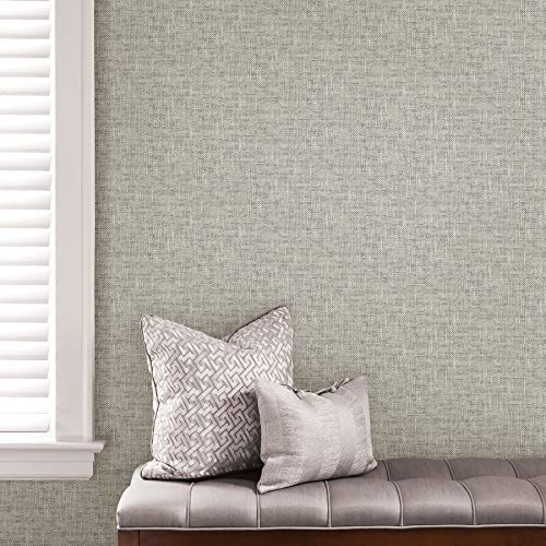 NuWallpaper Poplin Texture Peel and Stick Wallpaper, Grey, Textured Removable Wallpaper, 20.5 in x 18 ft - color: Gray