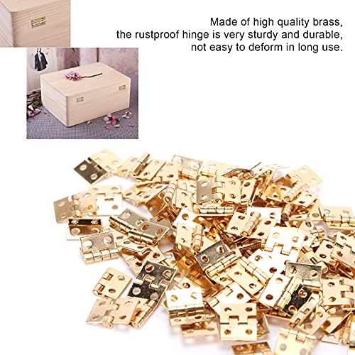 100 Pcs Mini Hinges, Small Hinges Set with 400 Pcs Screws, Tiny Hinge Retro Miniature for Miniature Furniture, Wooden Box, Jewelry Box, 0.3x0.4in (Gold)