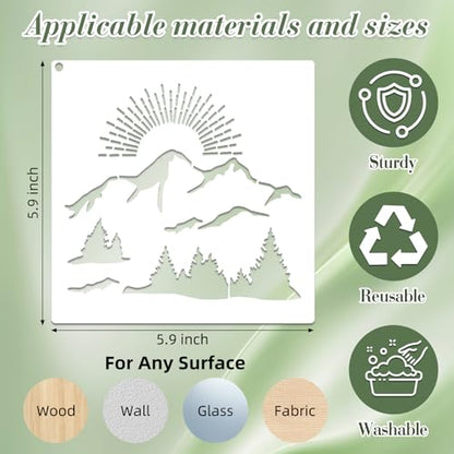 15Pcs Mountains and Animals Stencils for Crafts Reusable(5.9X5.9 Inch) - color: Animals