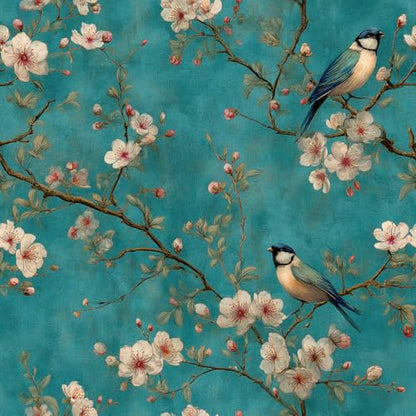 Bird Floral Peel and Stick Wallpaper, Teal Chinoiserie Botanical Wallpaper - color: ML-M091, size: 17.7" x 118"