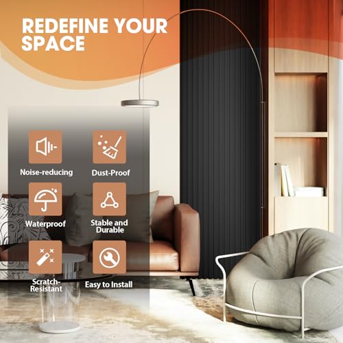 OUZUGIE WPC Acoustic Slat Wall Paneling, 8-Pack 96 x 6 Inches - color: Black, size: (Low)96“ x 6"