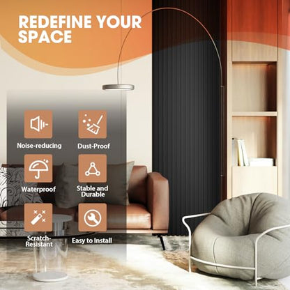 OUZUGIE WPC Acoustic Slat Wall Paneling, 8-Pack 96 x 6 Inches - color: Black, size: (Low)96“ x 6"