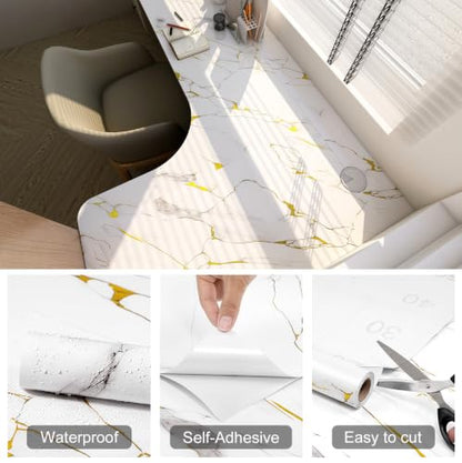 Peel and Stick Wallpaper White and Gold Marble Contact Paper for Countertop - color: White and Gold, size: 15.7" x 78.7"