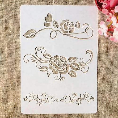 TIAMECH A4 Reusable Rose Lines Stencil for Painting - style: Rose Lines